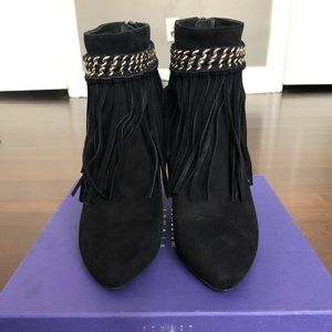 Stuart Weitzman Onfringe Black Suede Fringe Bootie